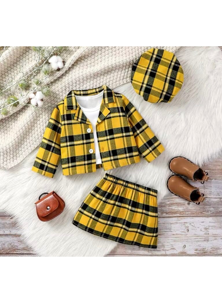 طقم تنورة بنقشة مربعات مستوحاة من فيلم Clueless لطفلة رضيعة، مع قبعة 🎀 - Image 3